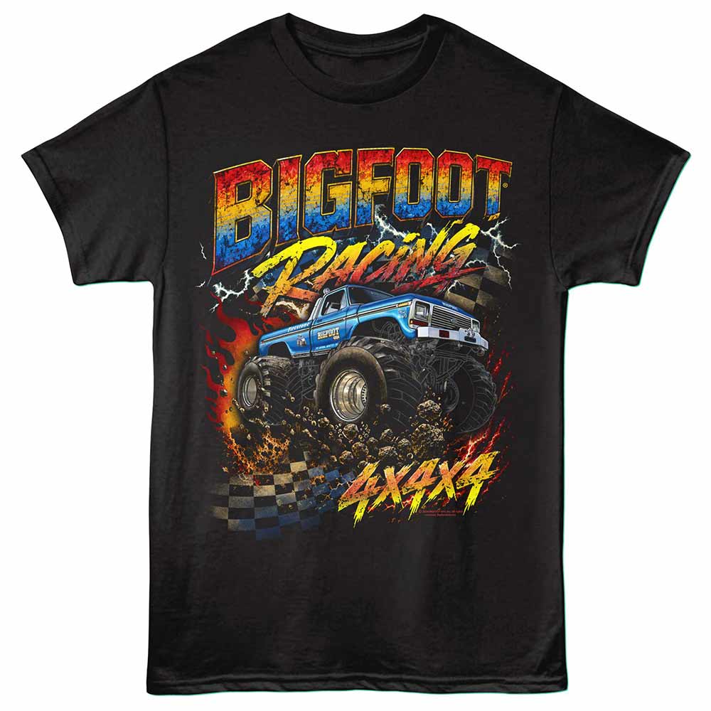Black Bigfoot t-shirt featuring a Gradient Racing design