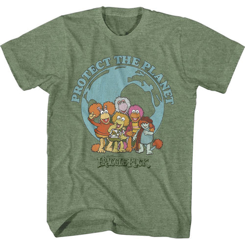 Military green heather Fraggle Rock t-shirt featuring Fraggle Rock Save The Planet design