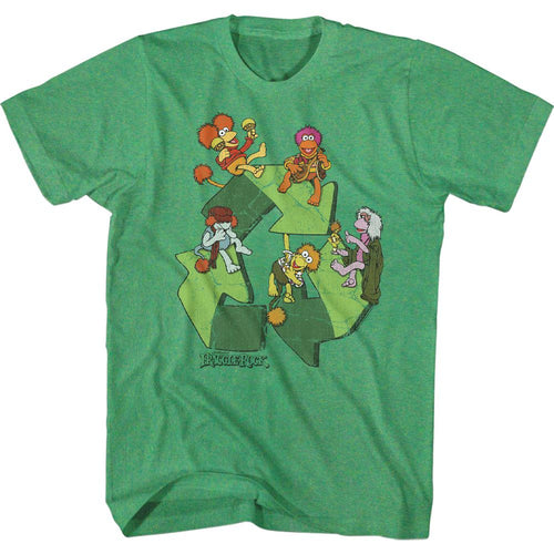 Kelly heather Fraggle Rock t-shirt featuring Fraggle Rock Recycle Symbol design