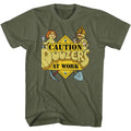 Military green Fraggle Rock t-shirt featuring Fraggle Rock Caution Doozers At Work design