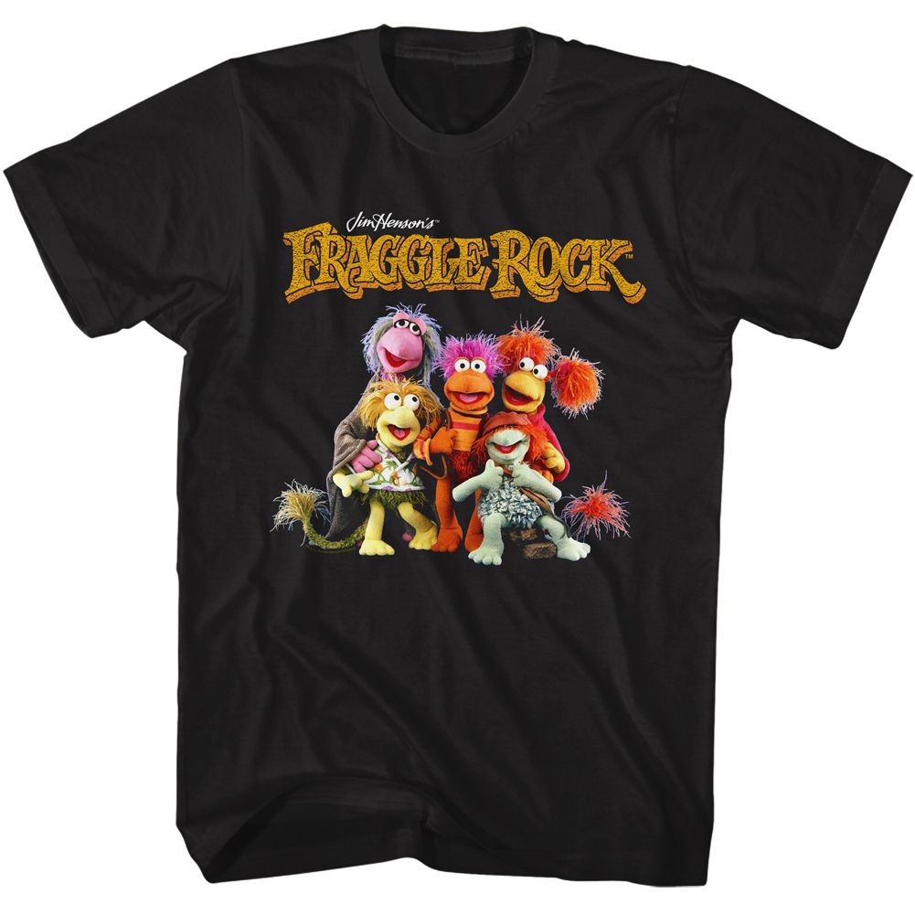 Black Fraggle Rock t-shirt featuring Fraggle Rock Group Shot design