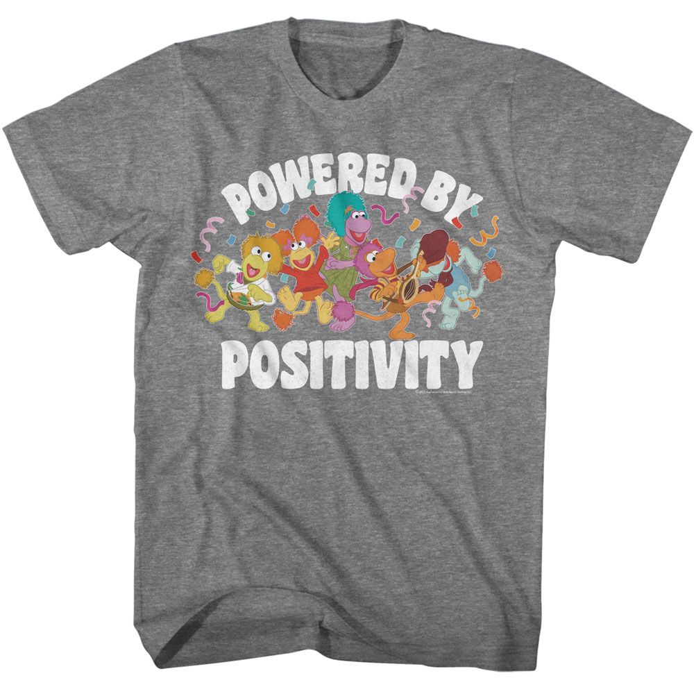 Graphite heather Fraggle Rock t-shirt featuring Fraggle Rock Powered By Positivity design