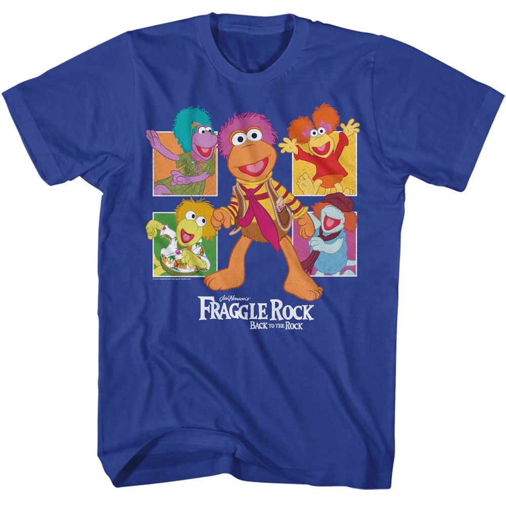 Royal blue Fraggle Rock t-shirt featuring Fraggle Rock Four Squares design
