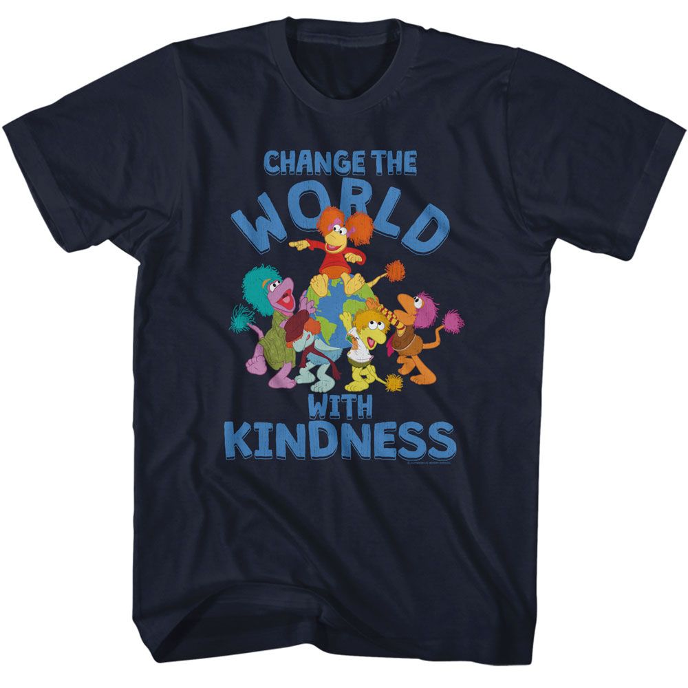 Navy Fraggle Rock t-shirt featuring Fraggle Rock Change The World design