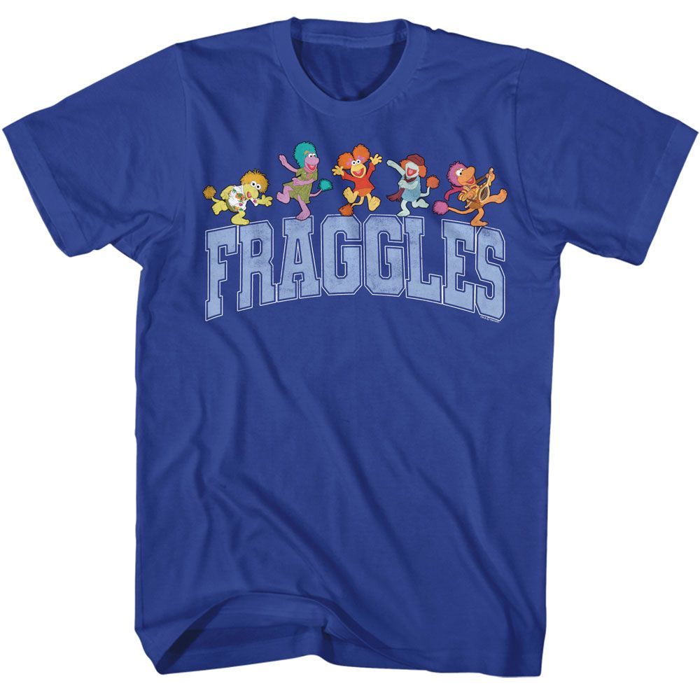 Royal blue Fraggle Rock t-shirt featuring Fraggle Rock Collegiate With Characters design