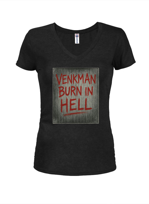Black Venkman Burn in Hell Juniors V-Neck T-Shirt