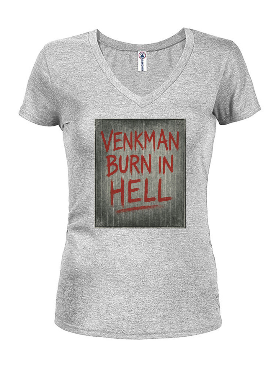 Gray Venkman Burn in Hell Juniors V-Neck T-Shirt