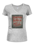 Gray Venkman Burn in Hell Juniors V-Neck T-Shirt