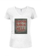 White Venkman Burn in Hell Juniors V-Neck T-Shirt