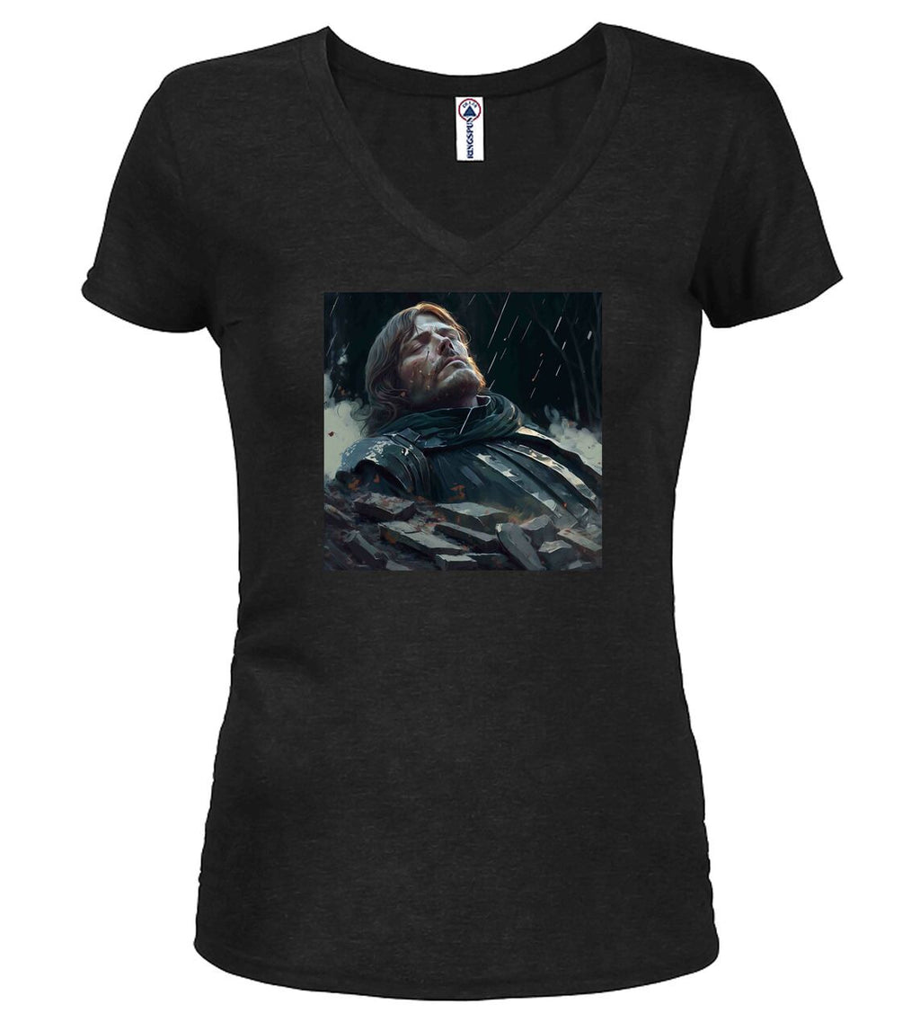 Black Fallen Hero Fantasy Juniors V-Neck T-Shirt
