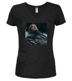 Black Fallen Hero Fantasy Juniors V-Neck T-Shirt