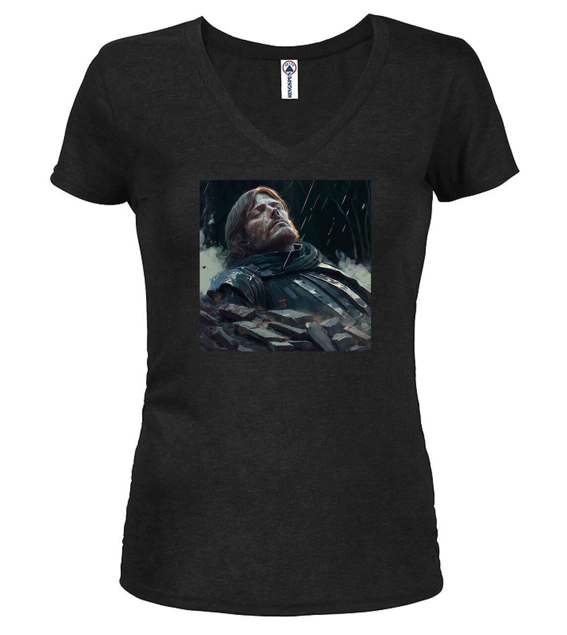 Black Fallen Hero Fantasy Juniors V-Neck T-Shirt