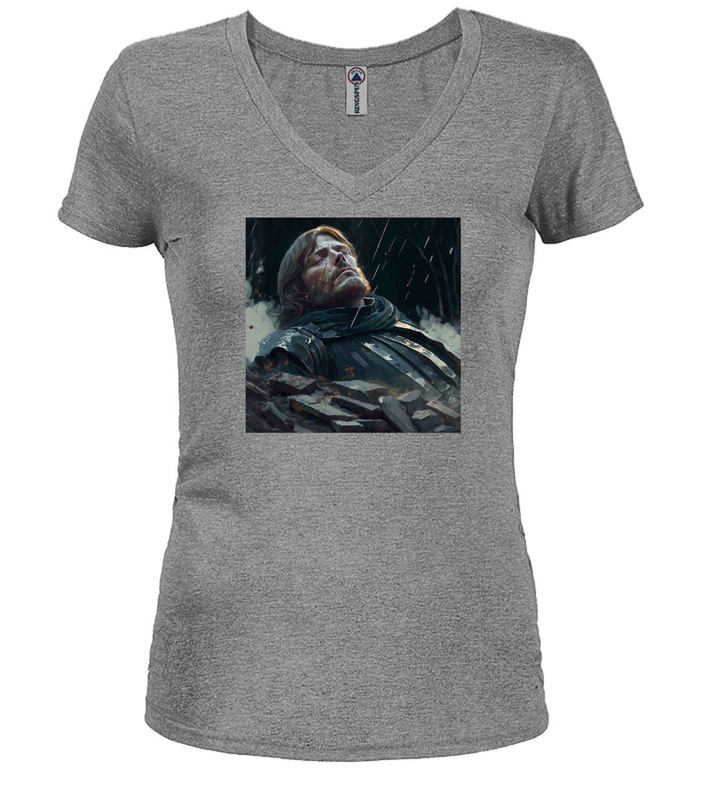 Gray Fallen Hero Fantasy Juniors V-Neck T-Shirt