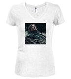 White Fallen Hero Fantasy Juniors V-Neck T-Shirt