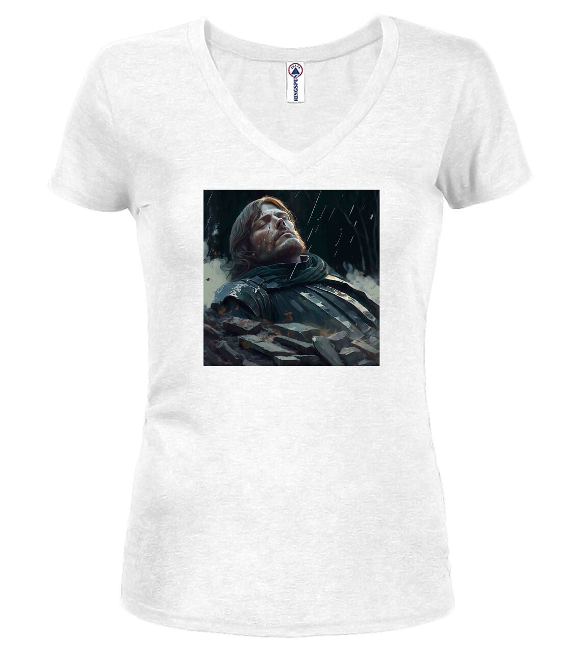 White Fallen Hero Fantasy Juniors V-Neck T-Shirt
