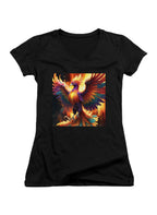 Black Fiery Phoenix Juniors V-Neck T-Shirt