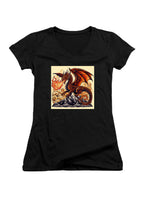 Black Fire Dragon Juniors V-Neck T-Shirt
