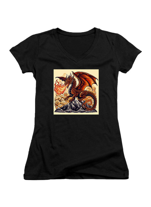 Black Fire Dragon Juniors V-Neck T-Shirt
