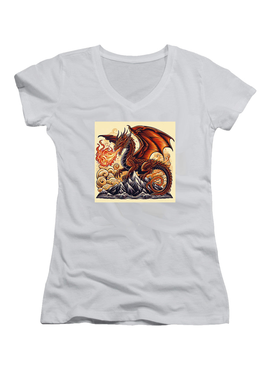 White Fire Dragon Juniors V-Neck T-Shirt