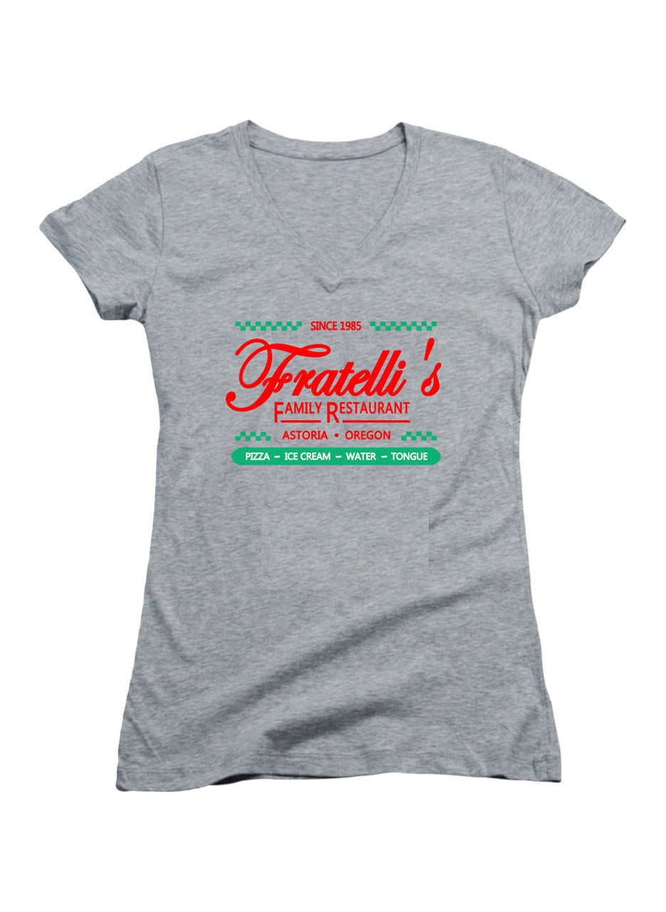 Gray Fratelli's Family Restaurant Juniors V-Neck T-Shirt