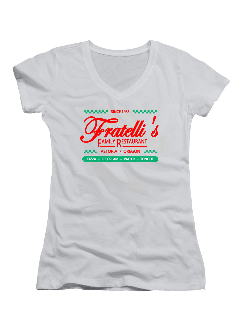 White Fratelli's Family Restaurant Juniors V-Neck T-Shirt