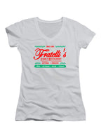 White Fratelli's Family Restaurant Juniors V-Neck T-Shirt