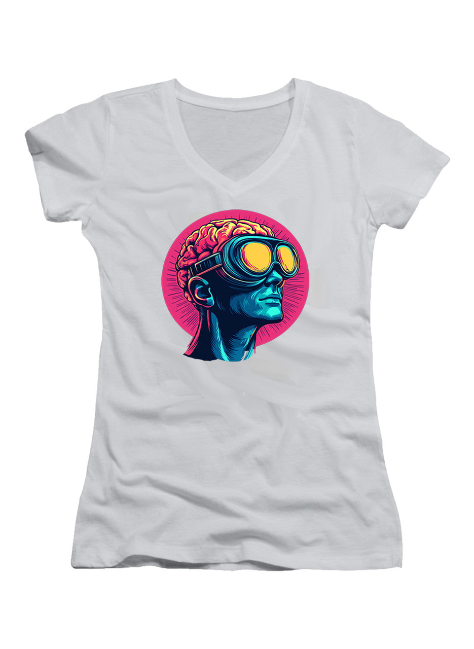 White Future Thought Juniors V-Neck T-Shirt