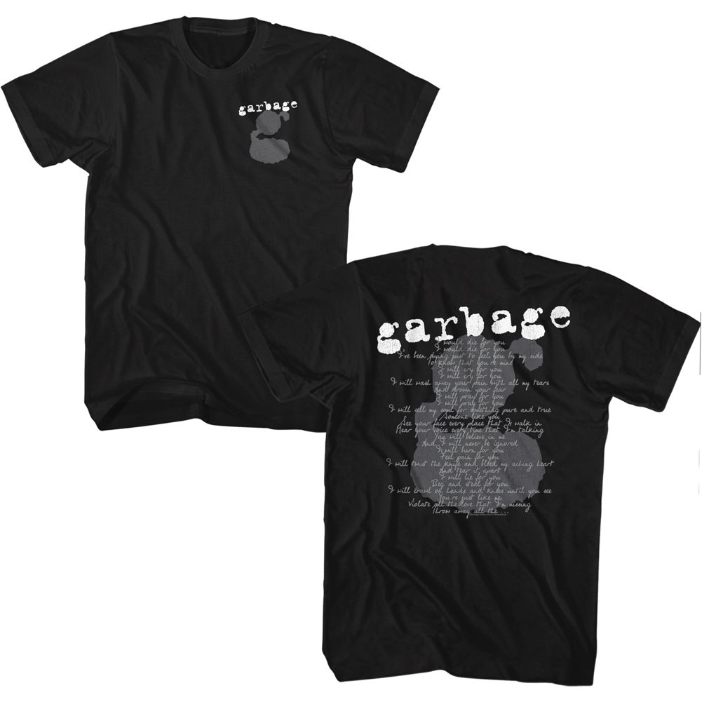 Black Garbage t-shirt featuring Garbage 1 Crush Lyrics design