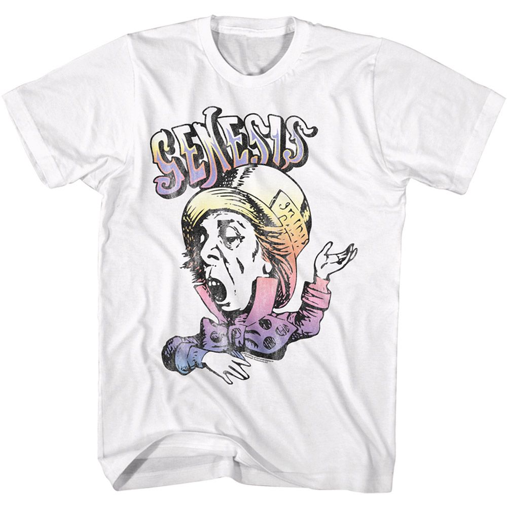 White Genesis t-shirt featuring Genesis Rainbow Hatter design