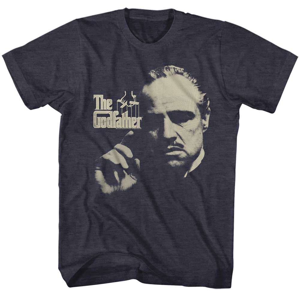 Navy heather The Godfather t-shirt featuring The Godfather Finger Waggle design