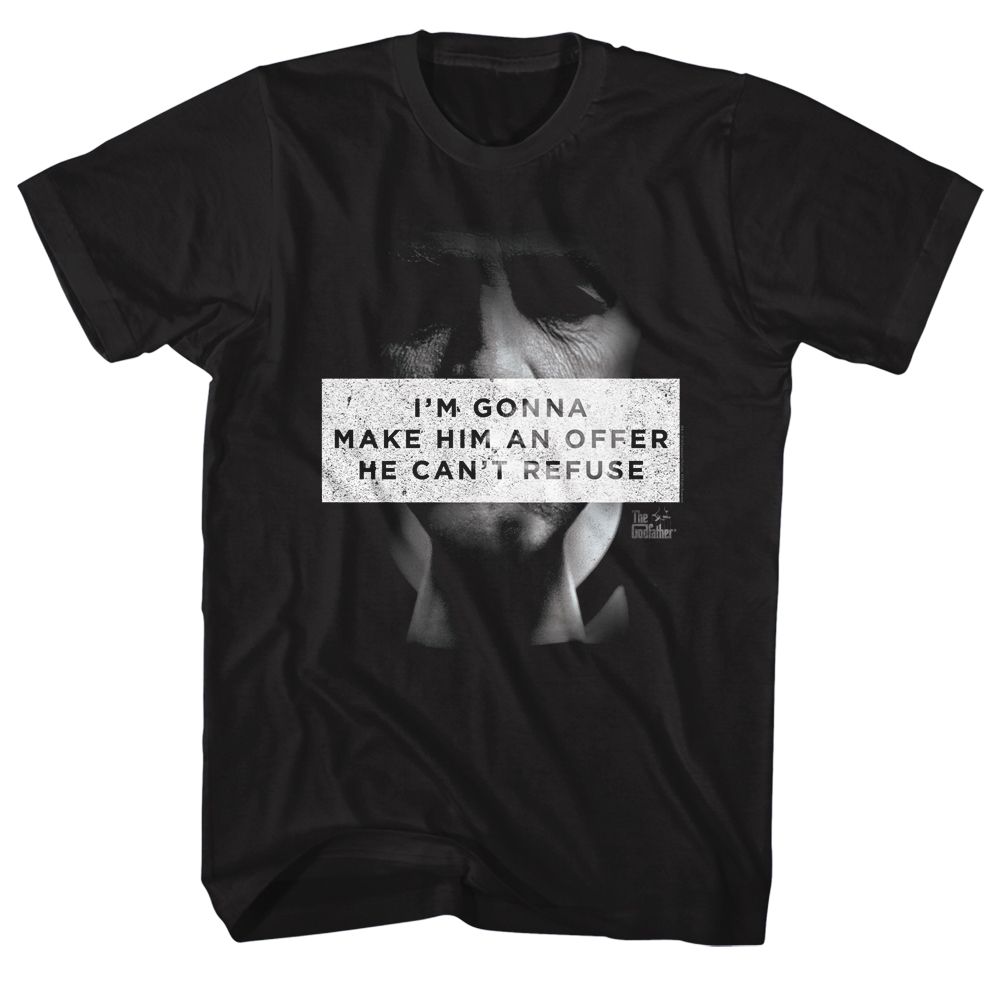 Black The Godfather t-shirt featuring The Godfather Make Him An Offer design