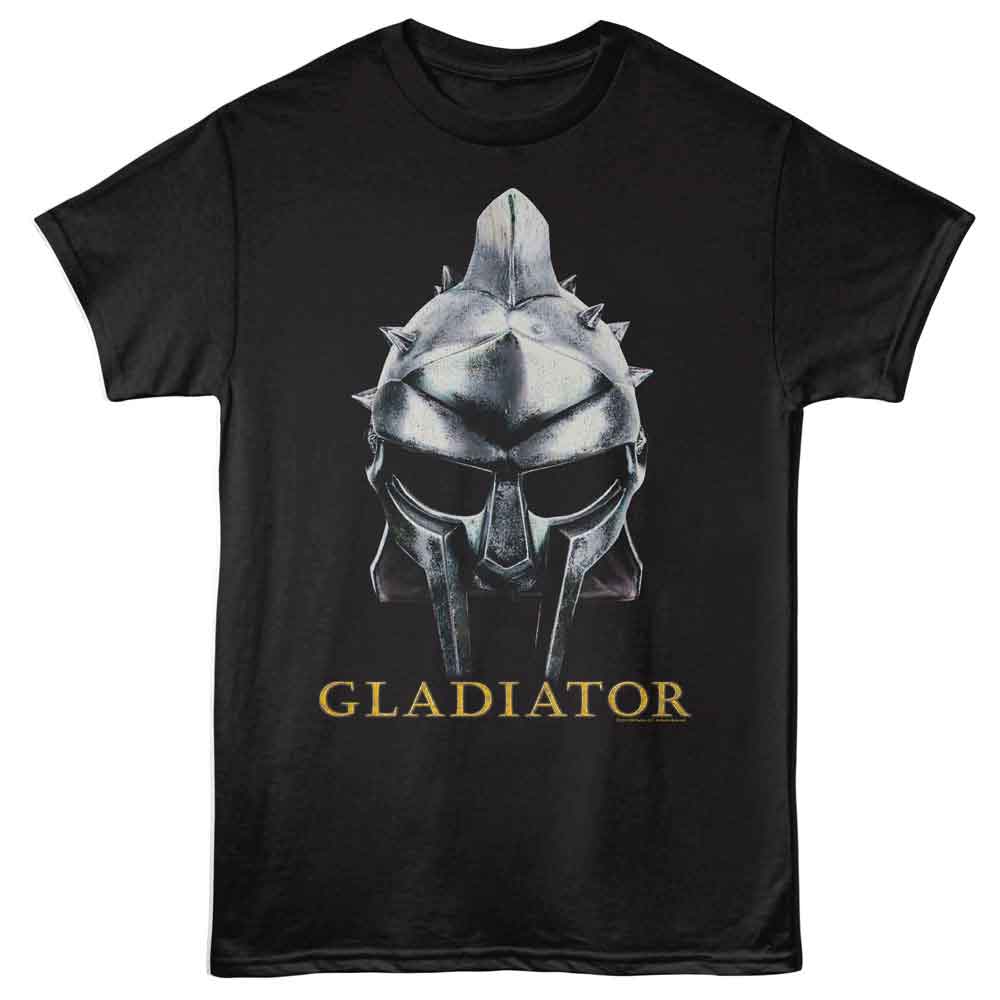 Black Gladiator t-shirt featuring Gladiator Helmet And Logo design