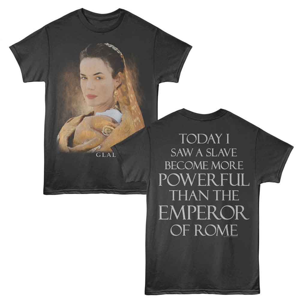 Smoke gray Gladiator t-shirt featuring Gladiator Lucilla front and back design