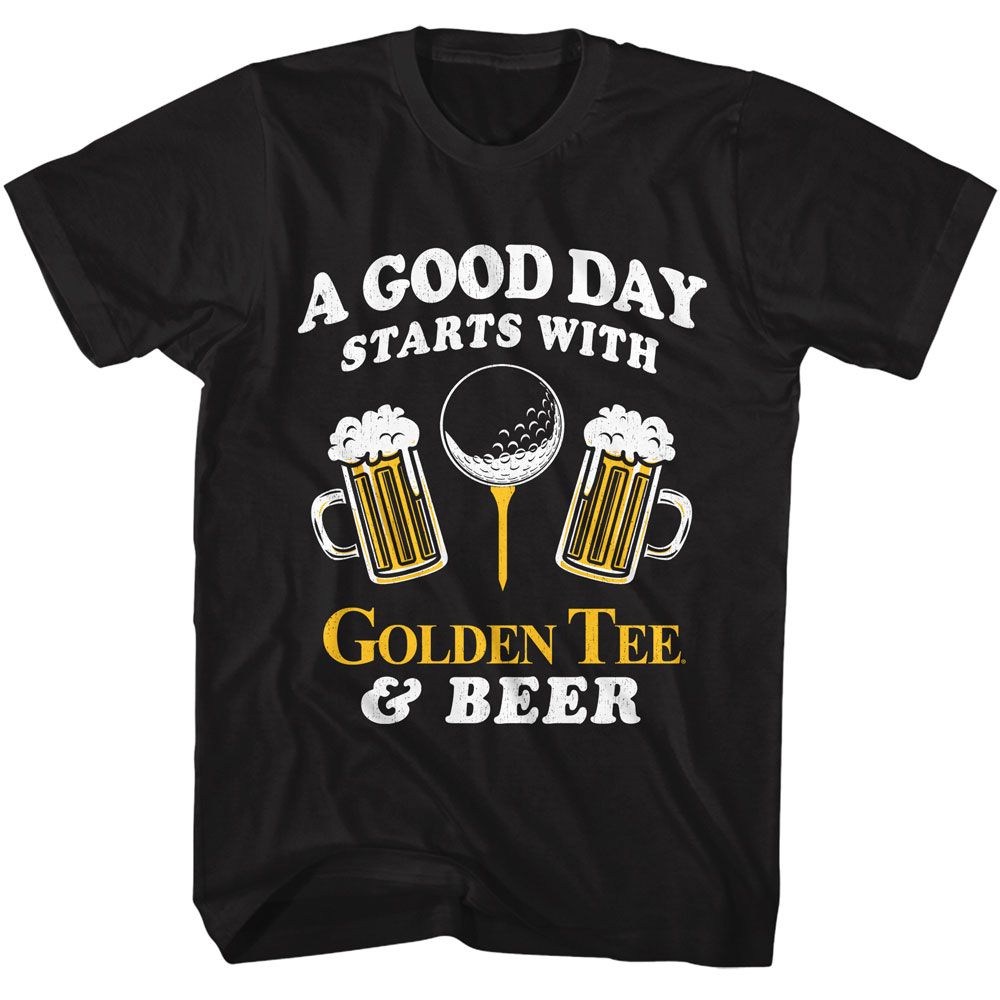 Black Golden Tee t-shirt featuring Golden Tee A Good Day design
