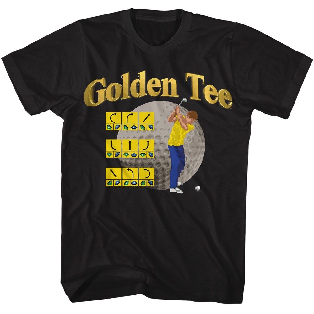 Black Golden Tee t-shirt featuring Golden Tee Swings List design