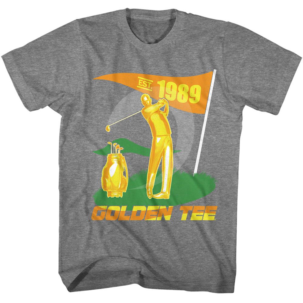 Graphite heather Golden Tee t-shirt featuring Golden Tee Est 1989 design