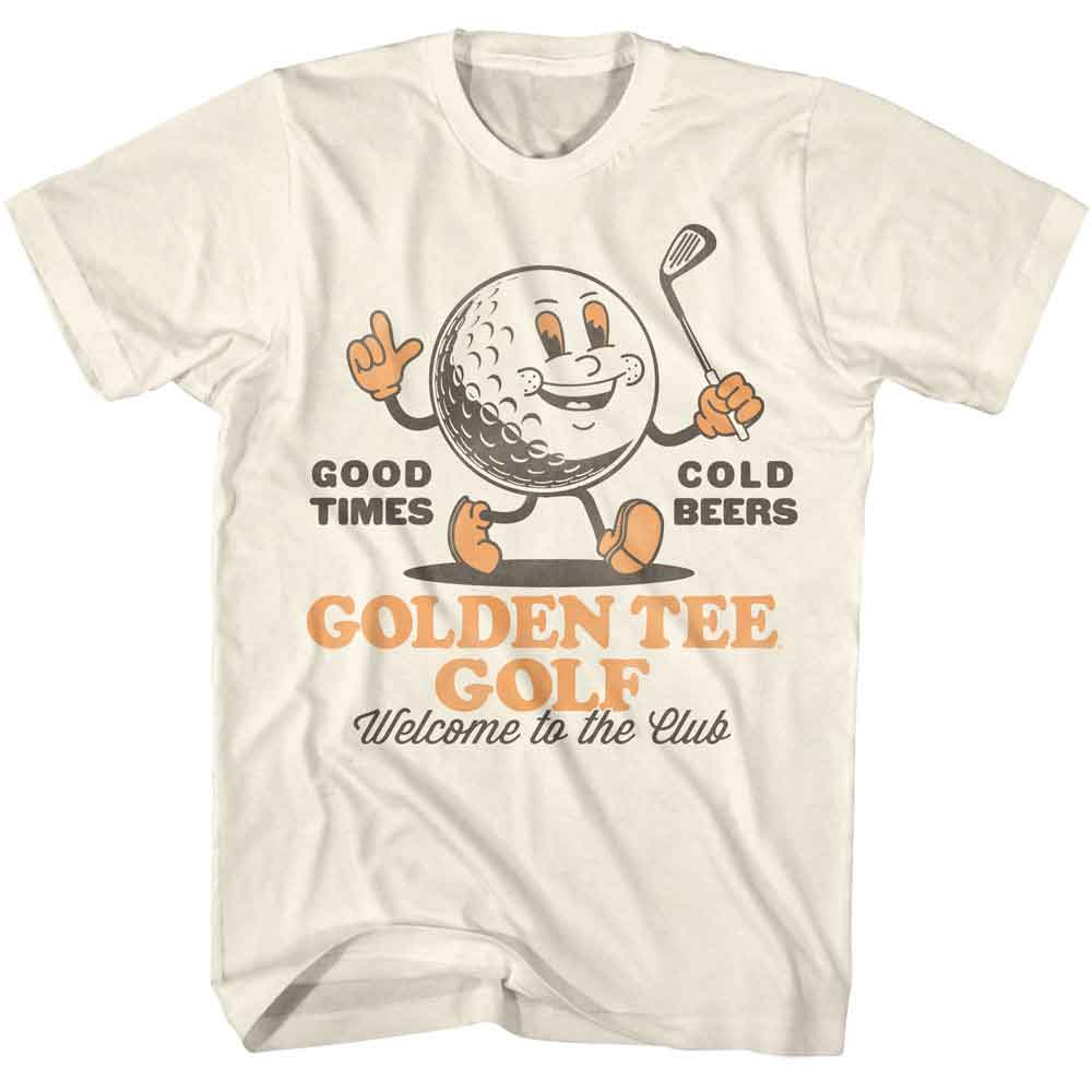 Natural Golden Tee t-shirt featuring Golden Tee GT Golf Ball Cartoon design