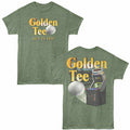 Military green heather Golden Tee t-shirt featuring a Let It Fly Arcade design