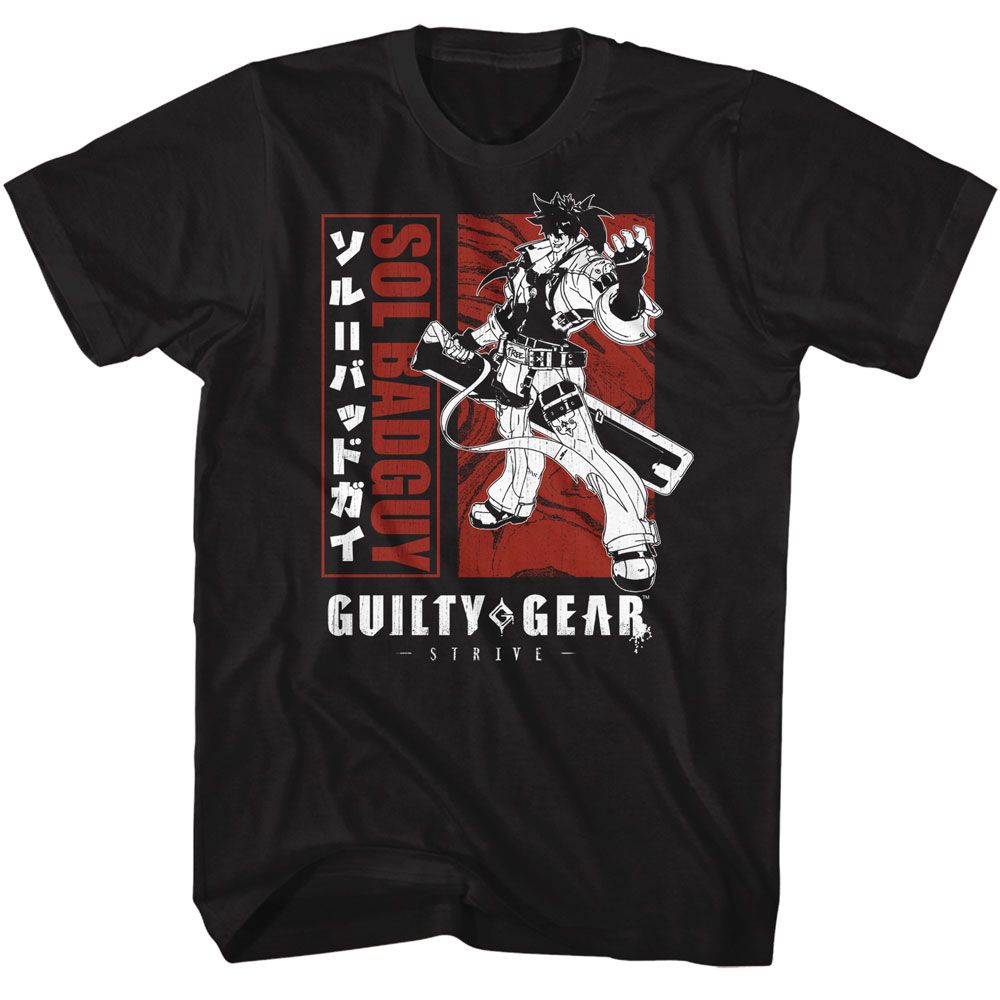 Black Guilty Gear t-shirt featuring Guilty Gear Blocked Out Sol Badguy design