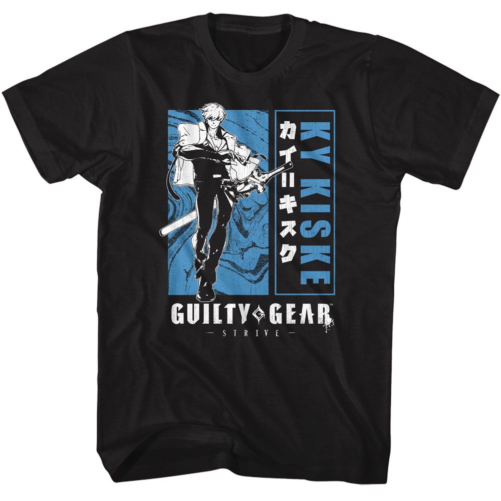 Black Guilty Gear t-shirt featuring Guilty Gear Blocked Out Ky Kiske design