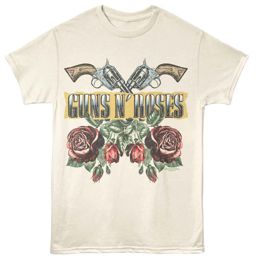 Natural Guns N' Roses t-shirt featuring Guns N Roses Roses And Guns design