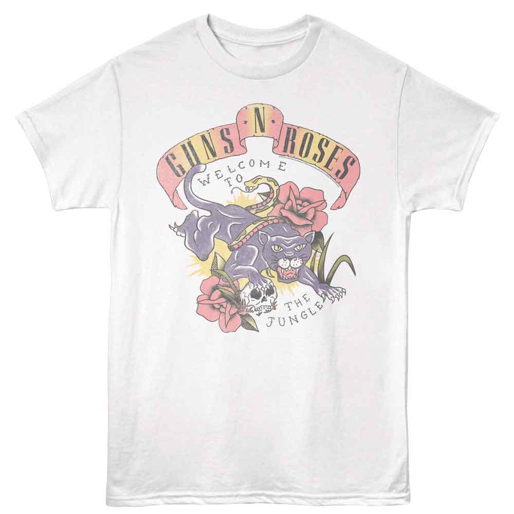 White Guns N' Roses t-shirt featuring Guns N Roses Tattoo Style Jungle design