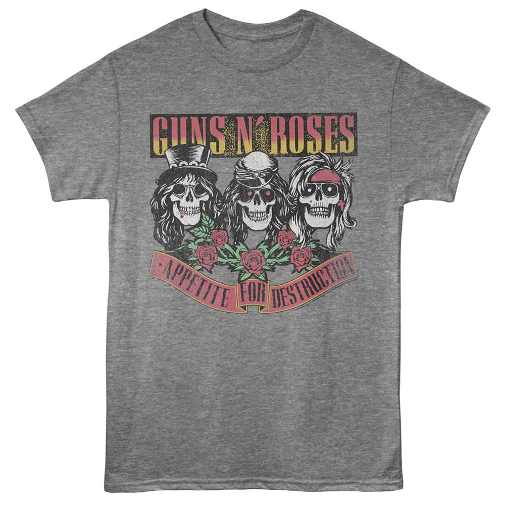 Graphite heather Guns N' Roses t-shirt featuring Guns N Roses Appetite Skulls design