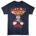 Navy Garbage Pail Kids t-shirt featuring a Adam Bomb design