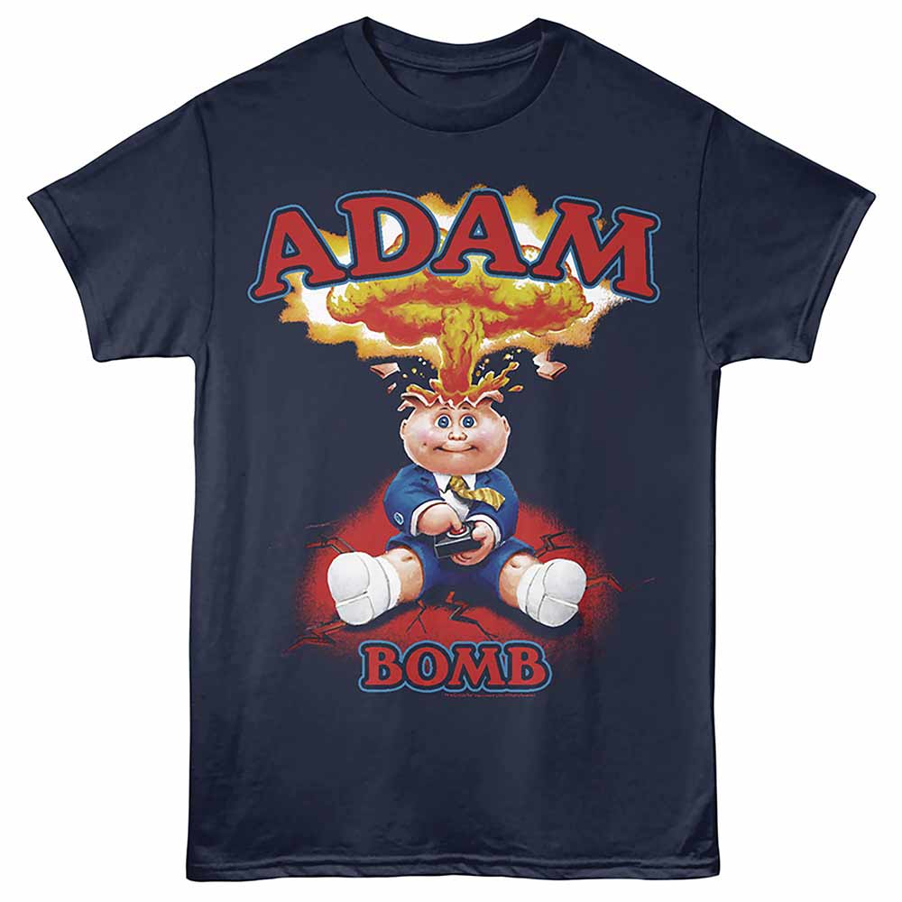 Navy Garbage Pail Kids t-shirt featuring a Adam Bomb design