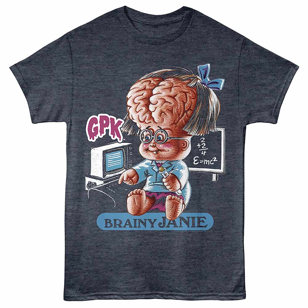 Navy heather Garbage Pail Kids t-shirt featuring a Brainy Janie design