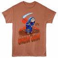 Rust Heather Garbage Pail Kids t-shirt featuring a Grim Jim design