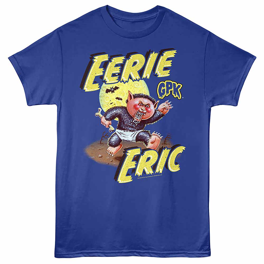 Royal blue Garbage Pail Kids t-shirt featuring a Eerie Eric design