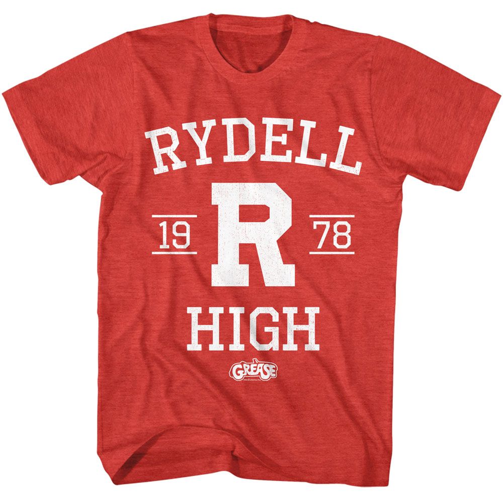 Red heather Grease t-shirt featuring Grease Rydell High school design