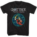 Black Ghost Trick t-shirt featuring Ghost Trick Characters And Clock ensemble design